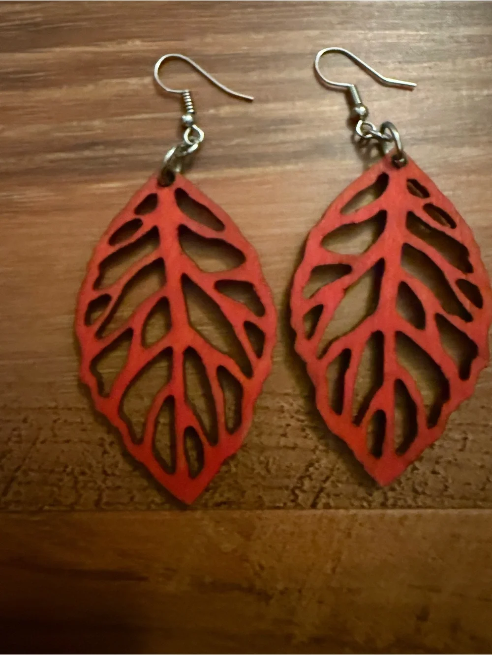 Red Leaf Cutout Drop Earrings for Women